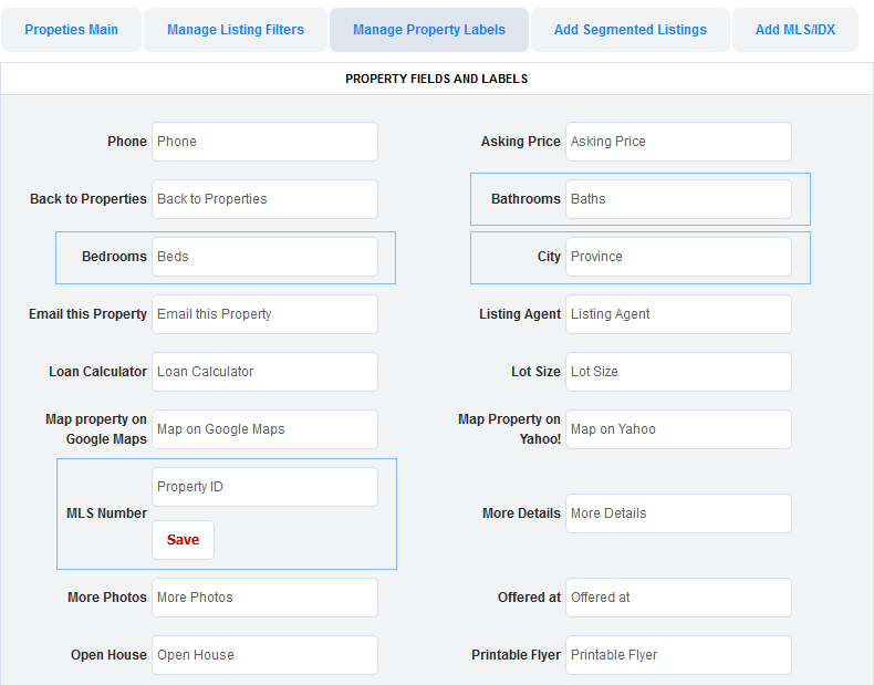 Adjusting Property Labels