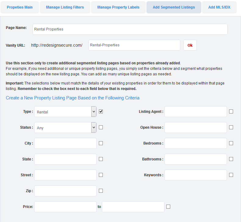 Adding Segmented Property Listings